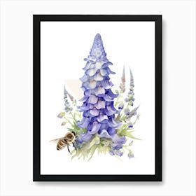 Beehive With Delphinium Watercolour Illustration 4 Art Print