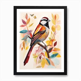 Bird Painting Collage Sparrow 6 Art Print