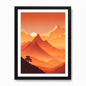 Misty Mountains Vertical Composition In Orange Tone 340 Art Print