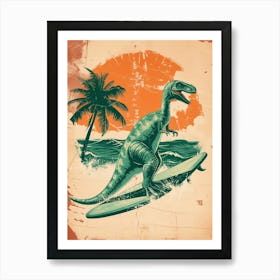 Vintage Plateosaurus Dinosaur On A Surf Board  2 Art Print