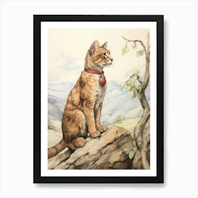 Storybook Animal Watercolour Mountain Lion 1 Art Print