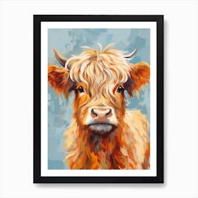 Simple Illustrative Painting Of Baby Highland Cow 2 Art Print