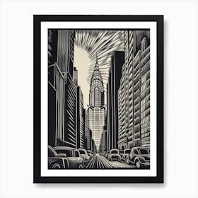 Chrysler Building New York City, United States Linocut Illustration Style 2 Art Print