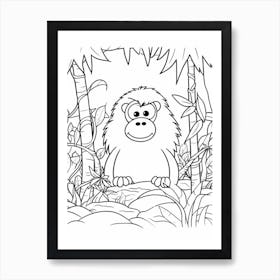 Line Art Jungle Animal Bornean Orangutan 2 Art Print