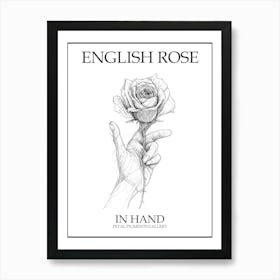 English Rose In Hand Line Drawing 1 Poster Art Print