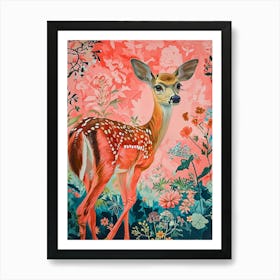 Floral Animal Painting Deer 1 Art Print