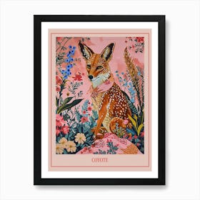 Floral Animal Painting Coyote 1 Poster Art Print