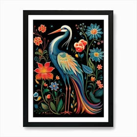 Folk Bird Illustration Great Blue Heron 4 Art Print