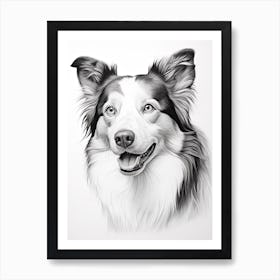 Border Collie Dog, Line Drawing 1 Art Print