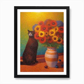 Statice With A Cat 2 Pointillism Style Art Print