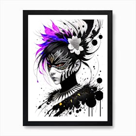Girl In Black And Purple Art Print