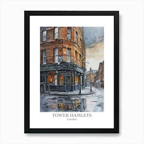 Tower Hamlets London Borough   Street Watercolour 1 Poster Art Print