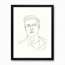 Portrait Of A Man Hand Drawing Line Art Art Print