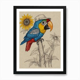 Parrot With Sunflower Art Print