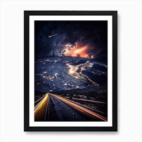 Golden Space Trails Planet Earth View Art Print