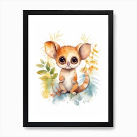 Watercolour Jungle Animal Baby Kinkajou 3 Art Print