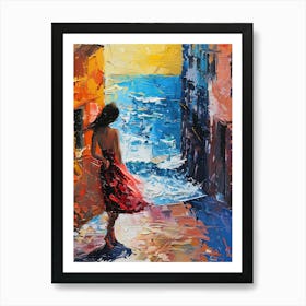 Woman Walking By The Sea Art Print