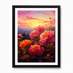 Peony With Sunset In Watercolors (4) Art Print