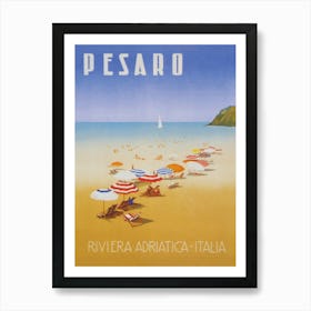 Pesaro Italy, Beach,  Vintage Travel Poster Art Print