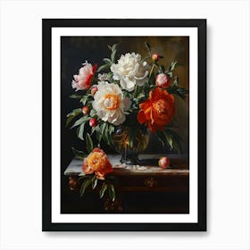 Baroque Floral Still Life Peony 4 Art Print