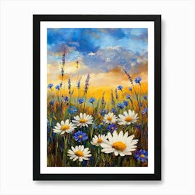 White Daisies Flowers Blue Cornflowers Paintings Monet Painting Claude Impressionism Paint Landscape Flower Meadow Oil Art Print