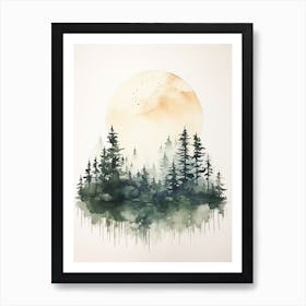 Watercolour Of Taiga Forest   Northern Eurasia And North America 0 Art Print