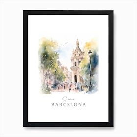 Spain, Barcelona Storybook 1 Travel Poster Watercolour Art Print