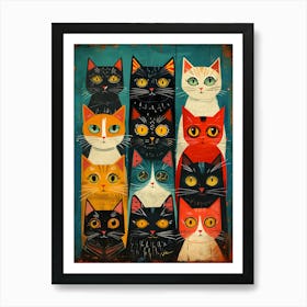 Cats In A Row 1 Art Print