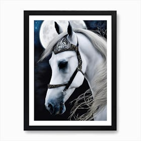 White Horse With Moon Art Print