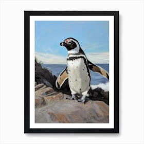 Adlie Penguin Santiago Island Oil Painting 2 Art Print