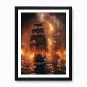 Pirate Ships On Fire Art Print