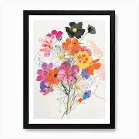 Cosmos 2 Collage Flower Bouquet Art Print