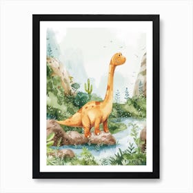 Cute Watercolour Of A Camarasaurus Dinosaur 3 Art Print
