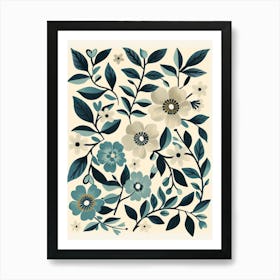 Blue And White Floral Print Art Print