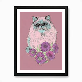 Cute Himalayan Cat With Flowers Illustration 1 Art Print