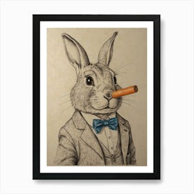 Rabbit Smoking Cigar Art Print