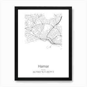 Hamar,Norway Minimalist Map Art Print