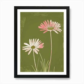 Pink & Green Oxeye Daisy Art Print