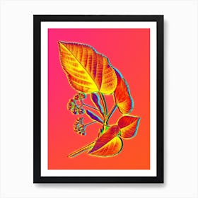 Neon Linden Tree Branch Botanical in Hot Pink and Electric Blue n.0589 Art Print