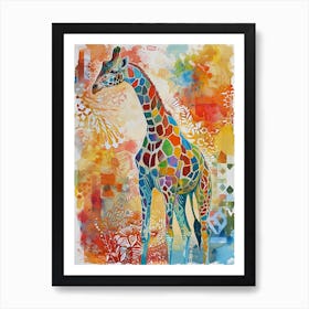 Geometric Watercolour Style Giraffe 4 Art Print