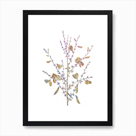 Stained Glass Yellow Broom Flowers Mosaic Botanical Illustration on White n.0187 Art Print