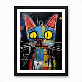 The Enigmatic Prowler: Black Cat in Graffiti Art Print