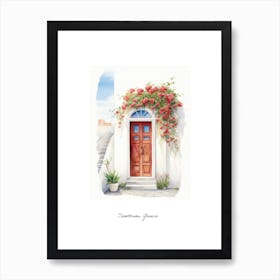 Santorini, Greece   Mediterranean Doors Watercolour Painting 1 Poster Art Print