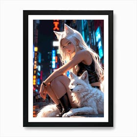 Anime Girl With Fox 3 Art Print