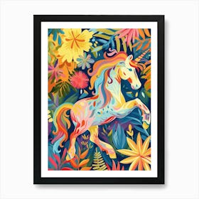 Floral Unicorn Galloping Fauvism Inspired 2 Art Print