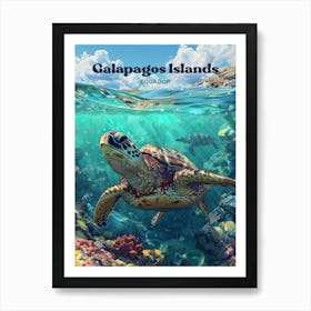 Galapagos Islands Marine Life Travel Art Illustration Art Print