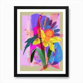 Daffodil 4 Neon Flower Collage Art Print