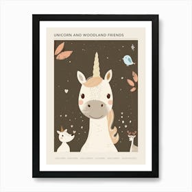 Unicorn & Woodland Animal Friends Muted Pastel 3 Poster Art Print