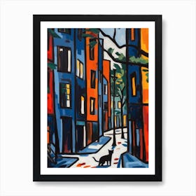 Painting Of New York With A Cat 2 In The Style Of Matisse Art Print