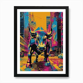 Wall Street Bull New York Colourful Silkscreen Illustration 3 Art Print